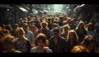 imagen realista de mucha gente caminando en una calle